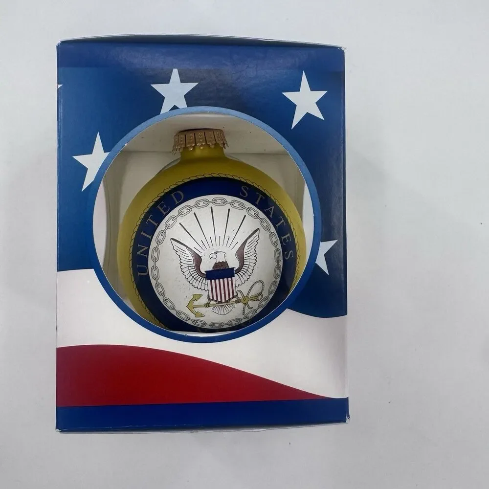CHRISTMAS ORNAMENT  Krebs 3.25 US Navy Gold with Emblem & Navy Hymn Bulb Vintage